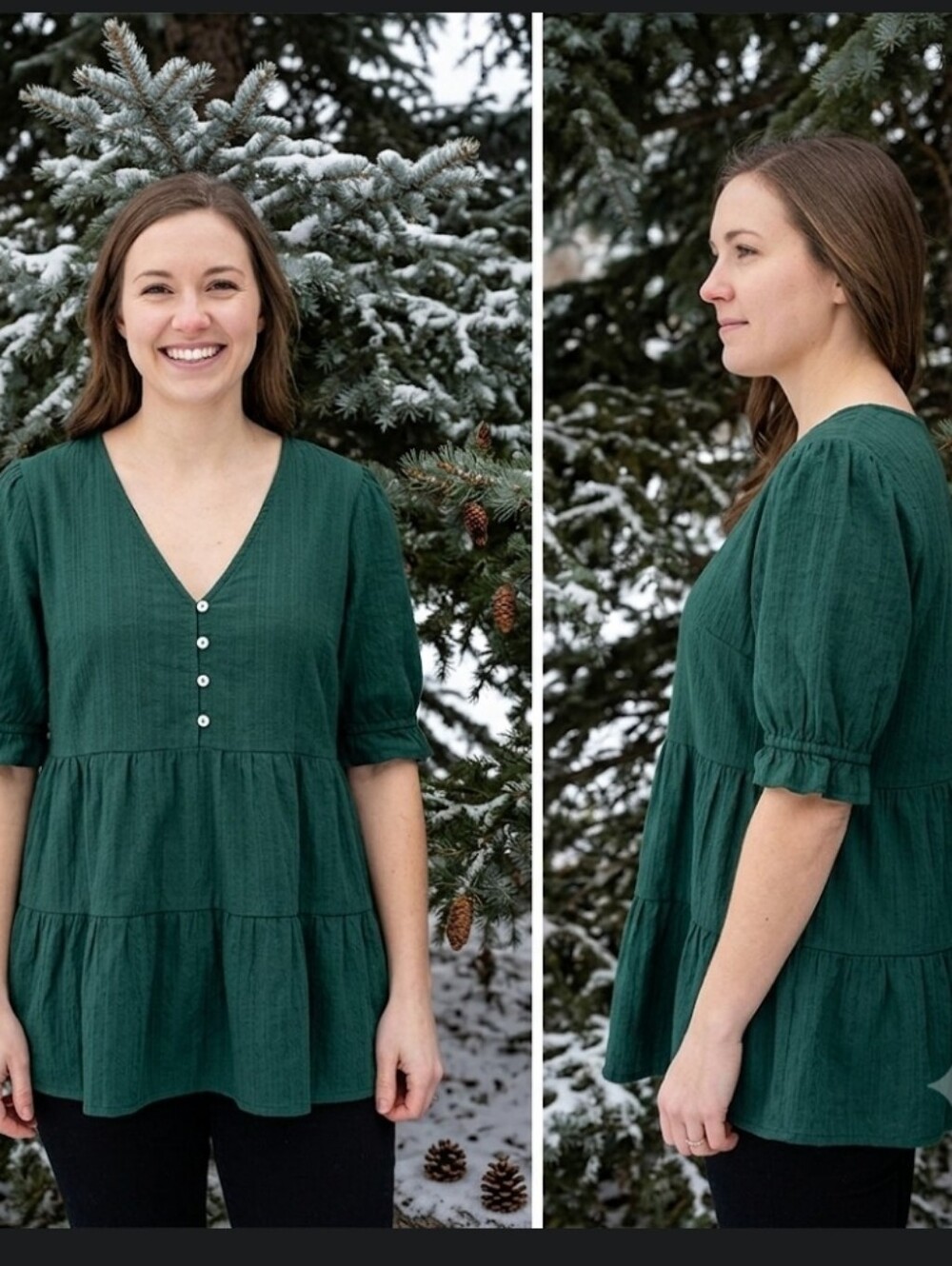 Tiered Cropped Babydoll Top L Dark Green Wishlist